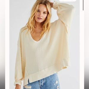 FREE PEOPLE buttercup thermal distressed long sleeve beige